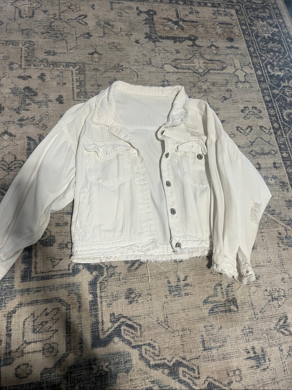 Cropped White Denim Jacket - Small